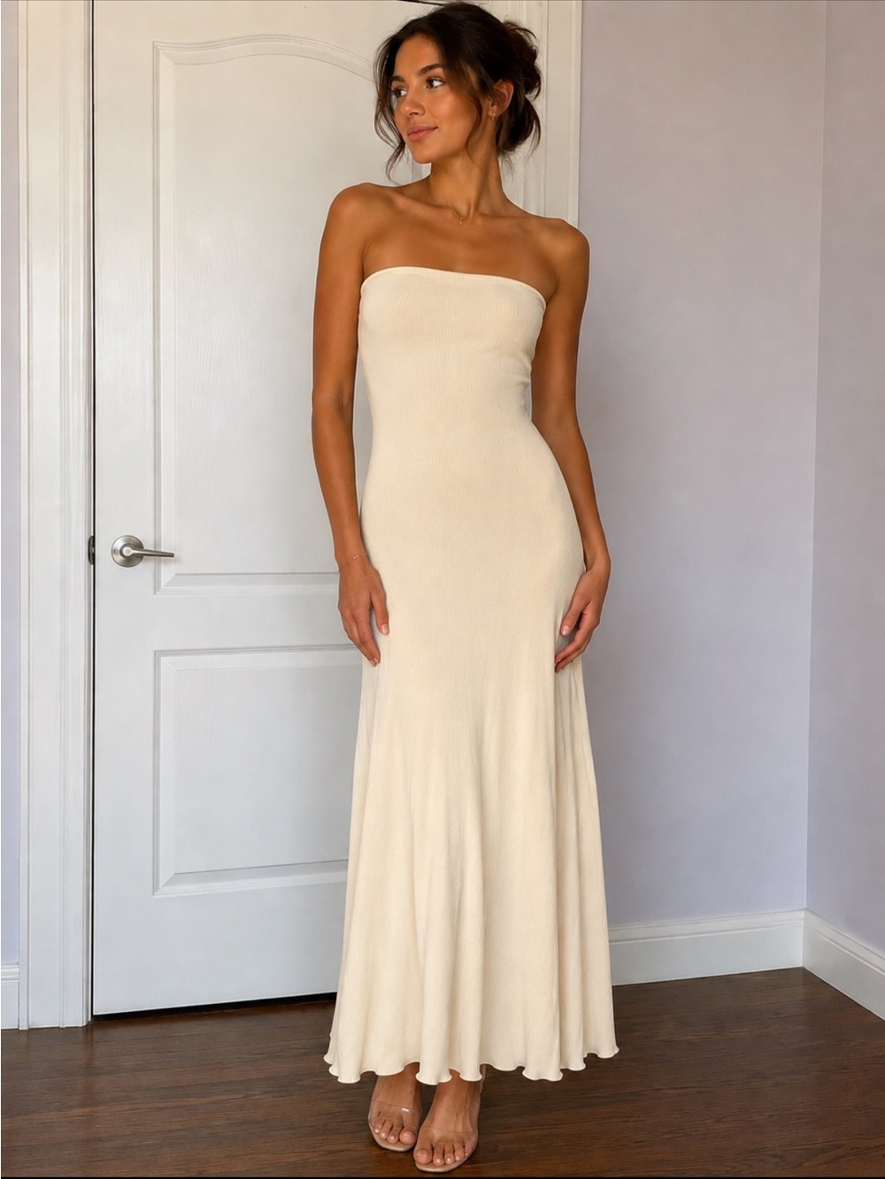 H&M Strapless Cream Maxi Dress